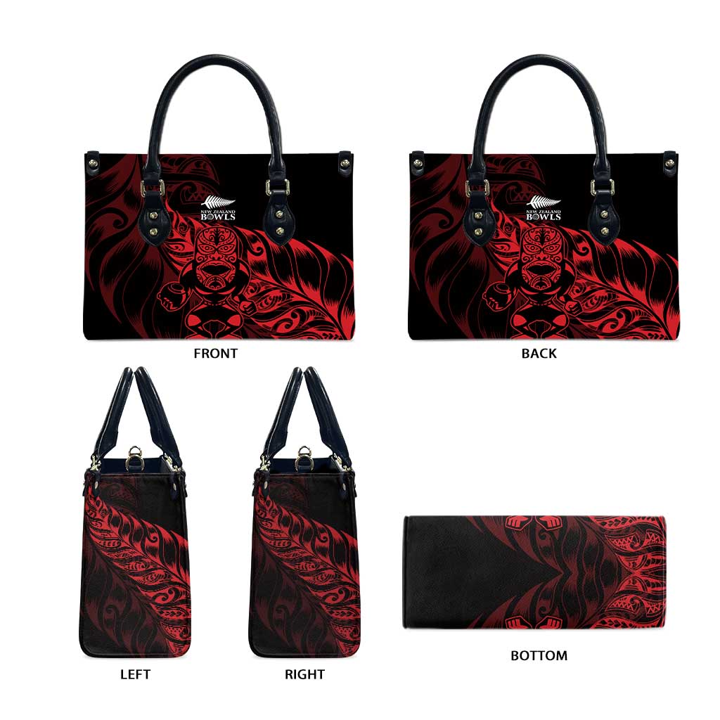 New Zealand Lawn Bowls Leather Bag Red Maori Warrior Tribal Silver Fern - Polynesian Pride