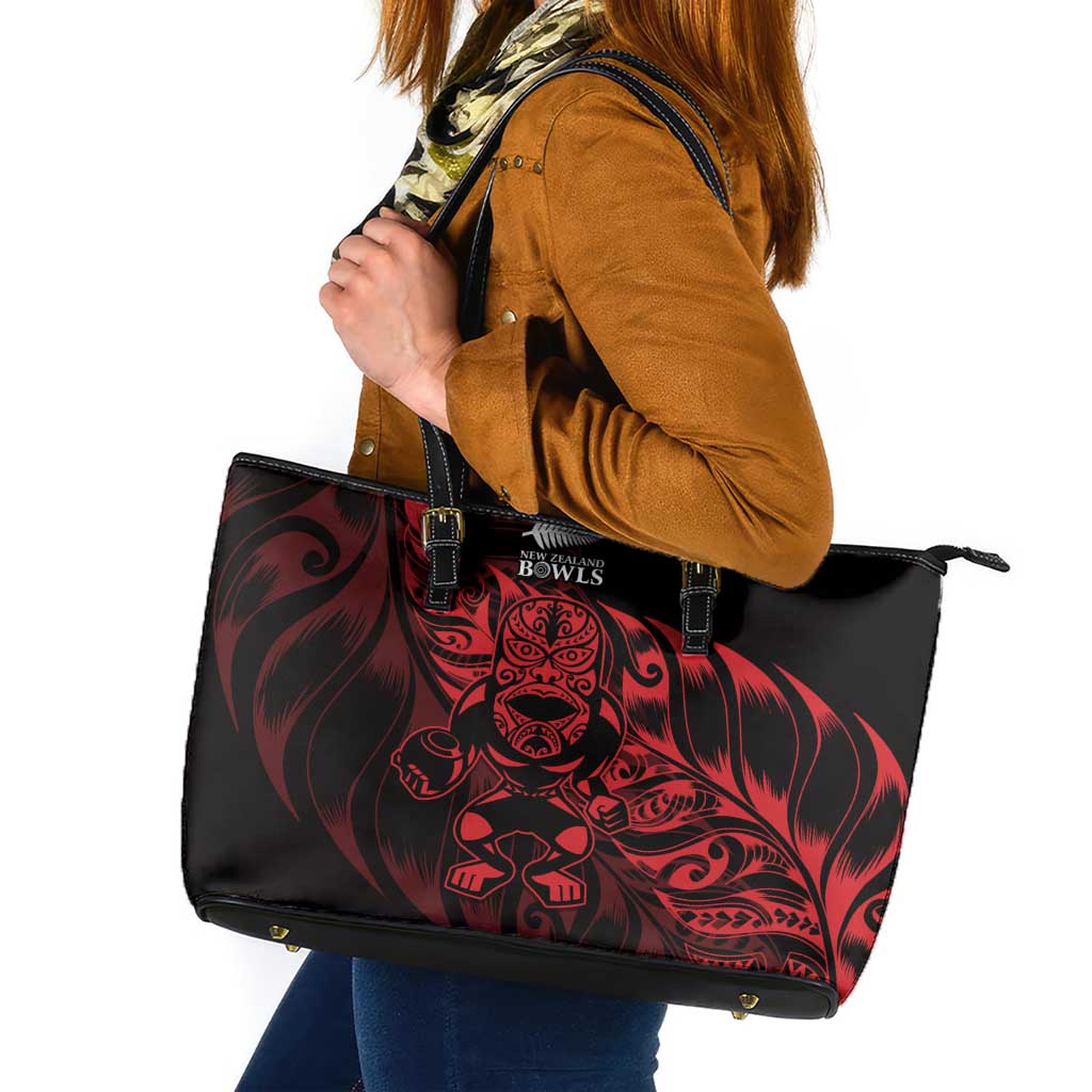 New Zealand Lawn Bowls Leather Tote Bag Red Maori Warrior Tribal Silver Fern LT9 Red - Polynesian Pride