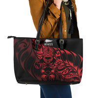 New Zealand Lawn Bowls Leather Tote Bag Red Maori Warrior Tribal Silver Fern LT9 - Polynesian Pride