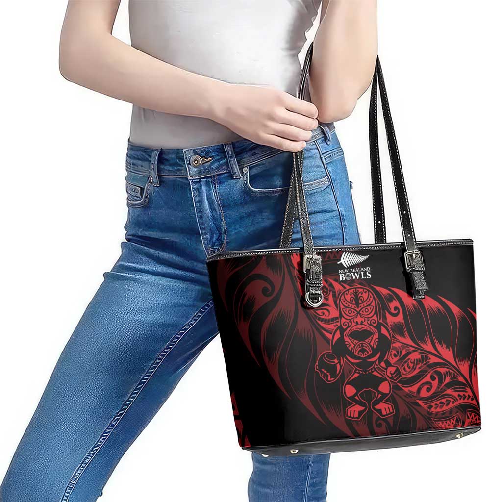 New Zealand Lawn Bowls Leather Tote Bag Red Maori Warrior Tribal Silver Fern LT9 - Polynesian Pride