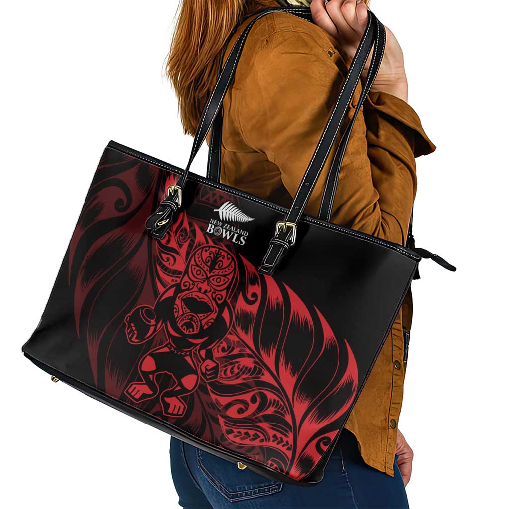 New Zealand Lawn Bowls Leather Tote Bag Red Maori Warrior Tribal Silver Fern LT9 - Polynesian Pride