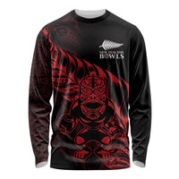 New Zealand Lawn Bowls Custom Long Sleeve Shirt Red Maori Warrior Tribal Silver Fern LT9 Unisex Red - Polynesian Pride