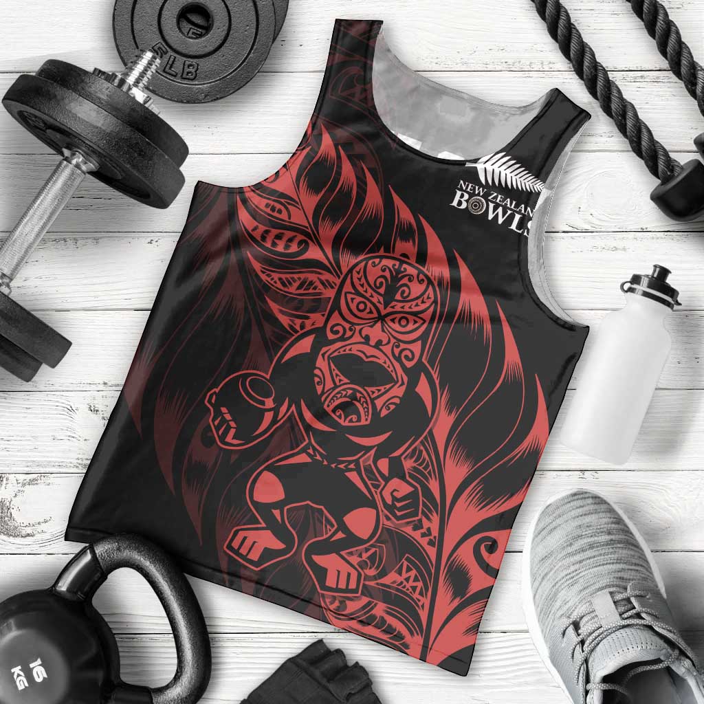 New Zealand Lawn Bowls Custom Men Tank Top Red Maori Warrior Tribal Silver Fern LT9 - Polynesian Pride