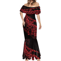 New Zealand Lawn Bowls Custom Mermaid Dress Red Maori Warrior Tribal Silver Fern LT9 - Polynesian Pride