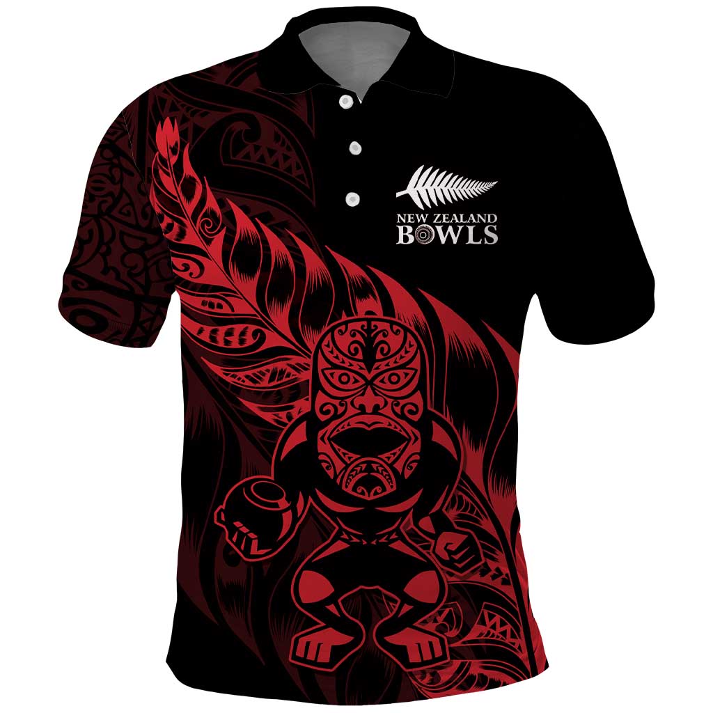 New Zealand Lawn Bowls Custom Polo Shirt Red Maori Warrior Tribal Silver Fern - Polynesian Pride