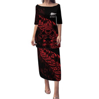 New Zealand Lawn Bowls Custom Puletasi Red Maori Warrior Tribal Silver Fern LT9 Long Dress Red - Polynesian Pride