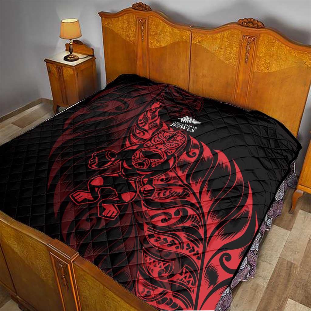 New Zealand Lawn Bowls Quilt Red Maori Warrior Tribal Silver Fern LT9 - Polynesian Pride