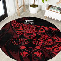 New Zealand Lawn Bowls Round Carpet Red Maori Warrior Tribal Silver Fern LT9 Red - Polynesian Pride