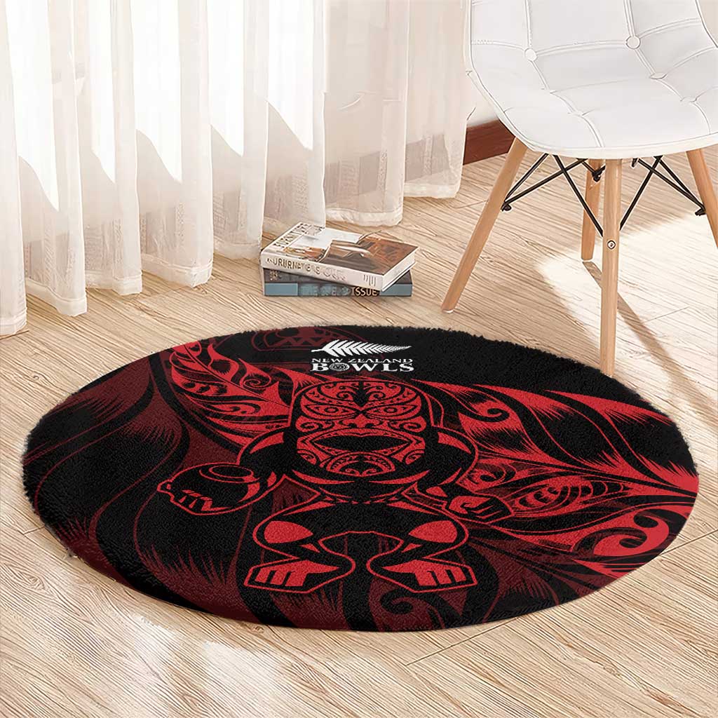 New Zealand Lawn Bowls Round Carpet Red Maori Warrior Tribal Silver Fern LT9 - Polynesian Pride