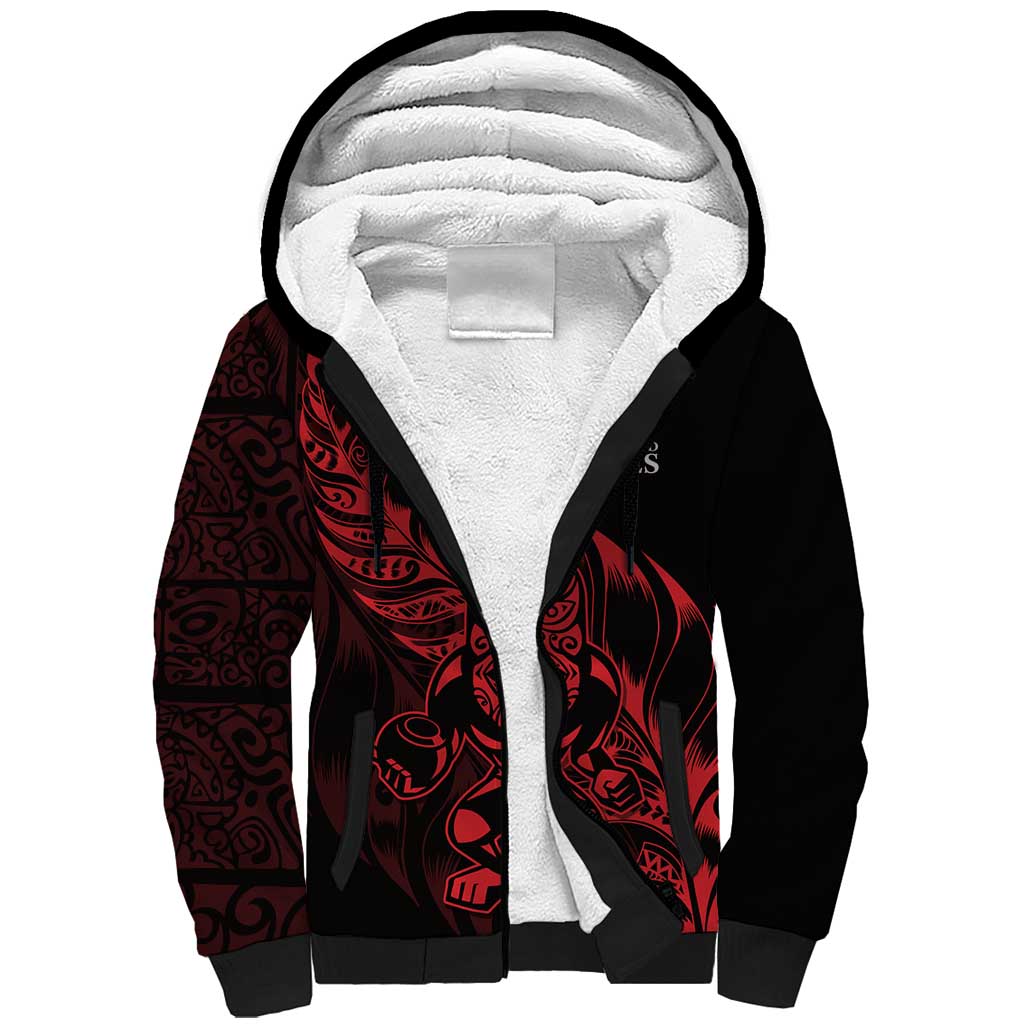 New Zealand Lawn Bowls Custom Sherpa Hoodie Red Maori Warrior Tribal Silver Fern LT9 Unisex Red - Polynesian Pride