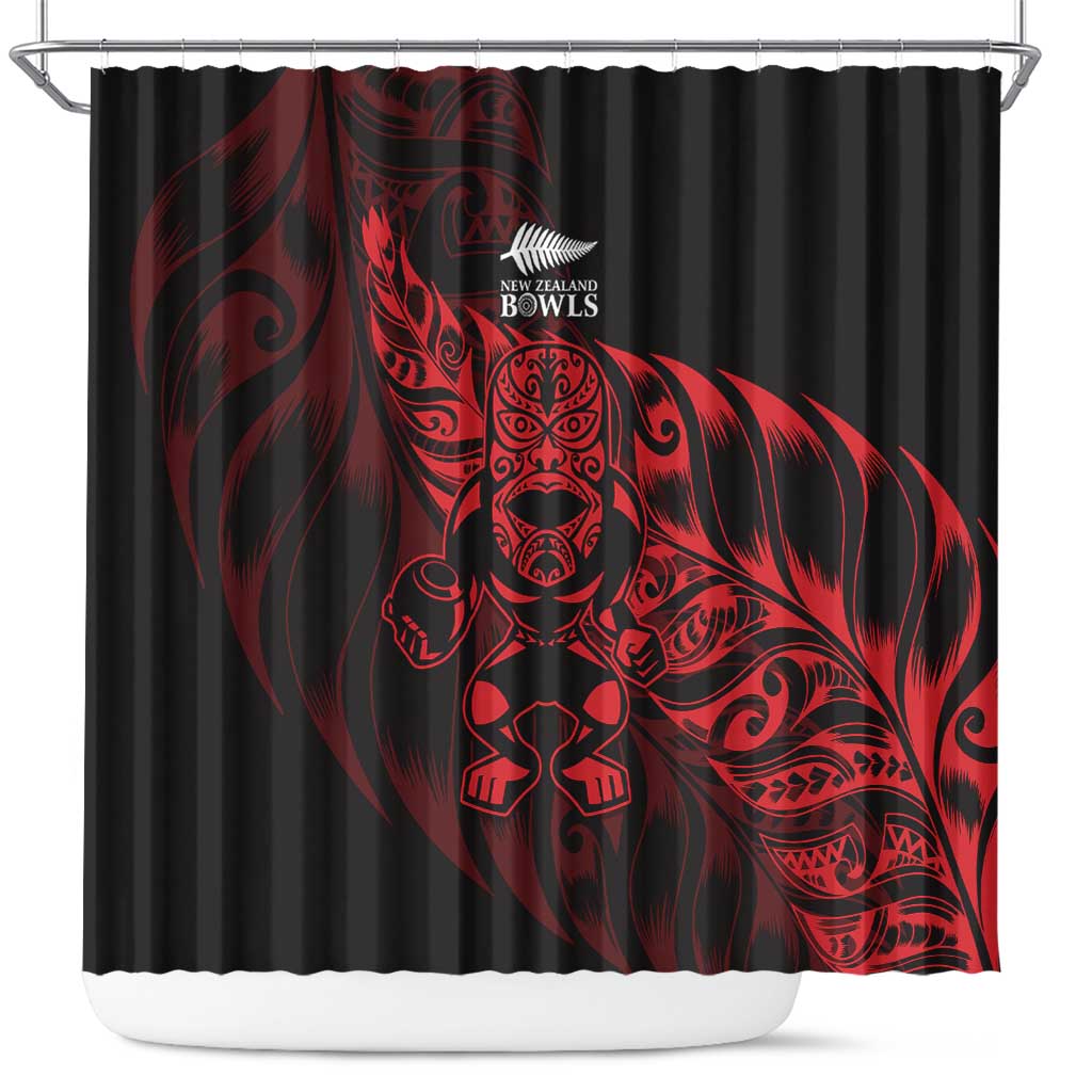 New Zealand Lawn Bowls Shower Curtain Red Maori Warrior Tribal Silver Fern LT9 Red - Polynesian Pride