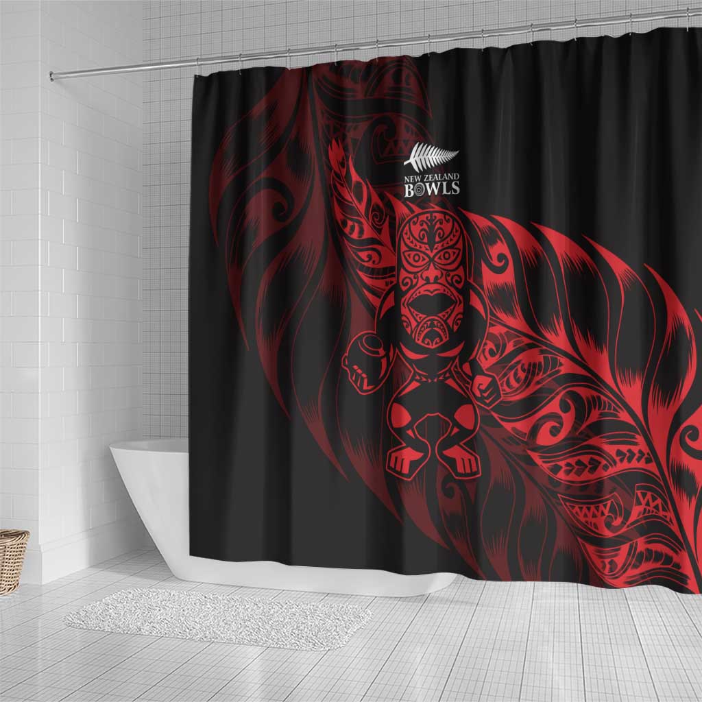 New Zealand Lawn Bowls Shower Curtain Red Maori Warrior Tribal Silver Fern LT9 - Polynesian Pride
