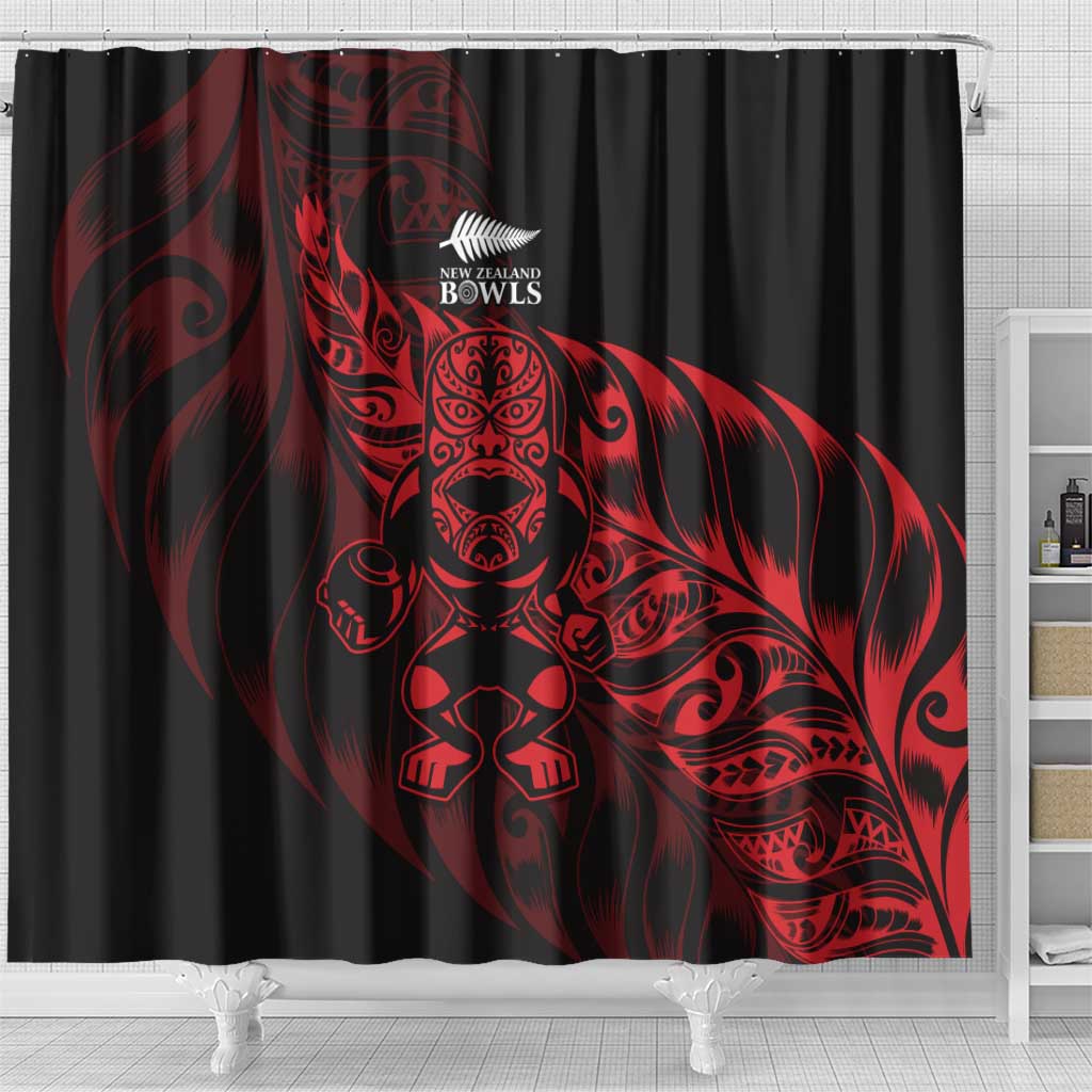 New Zealand Lawn Bowls Shower Curtain Red Maori Warrior Tribal Silver Fern LT9 - Polynesian Pride