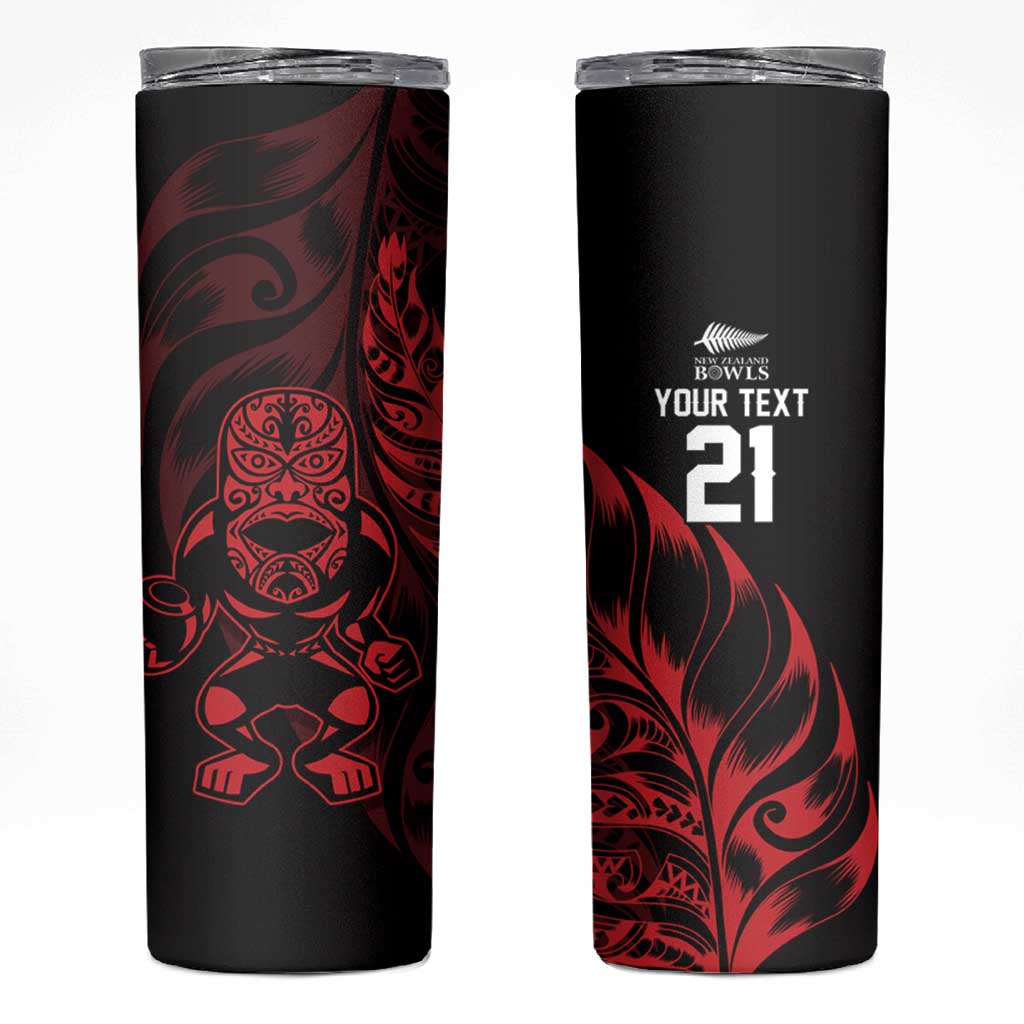 New Zealand Lawn Bowls Custom Skinny Tumbler Red Maori Warrior Tribal Silver Fern LT9 Red - Polynesian Pride