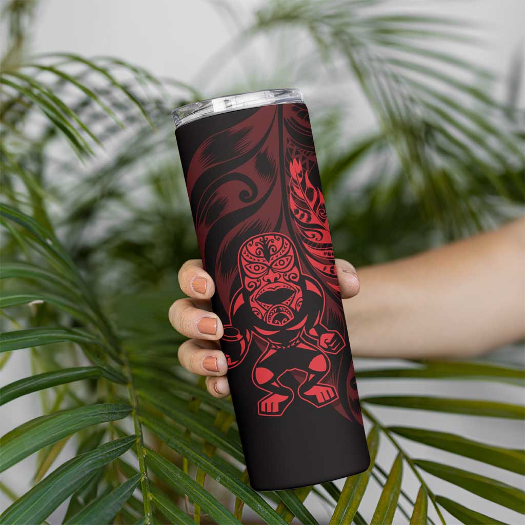 New Zealand Lawn Bowls Custom Skinny Tumbler Red Maori Warrior Tribal Silver Fern LT9 - Polynesian Pride