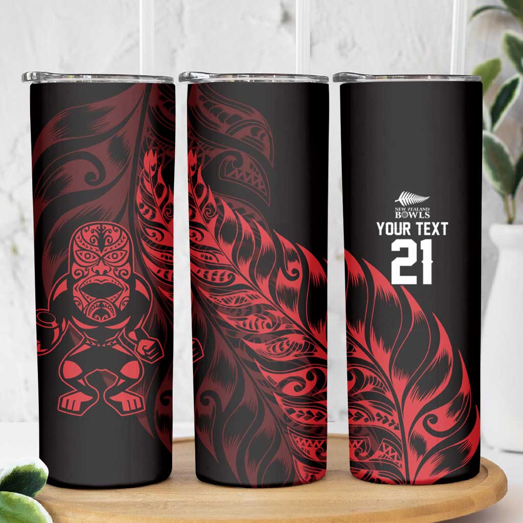 New Zealand Lawn Bowls Custom Skinny Tumbler Red Maori Warrior Tribal Silver Fern LT9 - Polynesian Pride