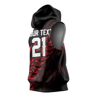New Zealand Lawn Bowls Custom Sleeveless Hoodie Red Maori Warrior Tribal Silver Fern LT9 - Polynesian Pride