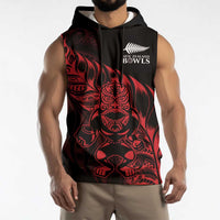 New Zealand Lawn Bowls Custom Sleeveless Hoodie Red Maori Warrior Tribal Silver Fern LT9 - Polynesian Pride
