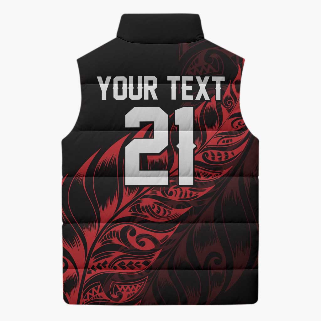 New Zealand Lawn Bowls Custom Sleeveless Puffer Jacket Red Maori Warrior Tribal Silver Fern LT9 - Polynesian Pride