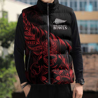 New Zealand Lawn Bowls Custom Sleeveless Puffer Jacket Red Maori Warrior Tribal Silver Fern LT9 - Polynesian Pride