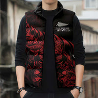New Zealand Lawn Bowls Custom Sleeveless Puffer Jacket Red Maori Warrior Tribal Silver Fern LT9 - Polynesian Pride