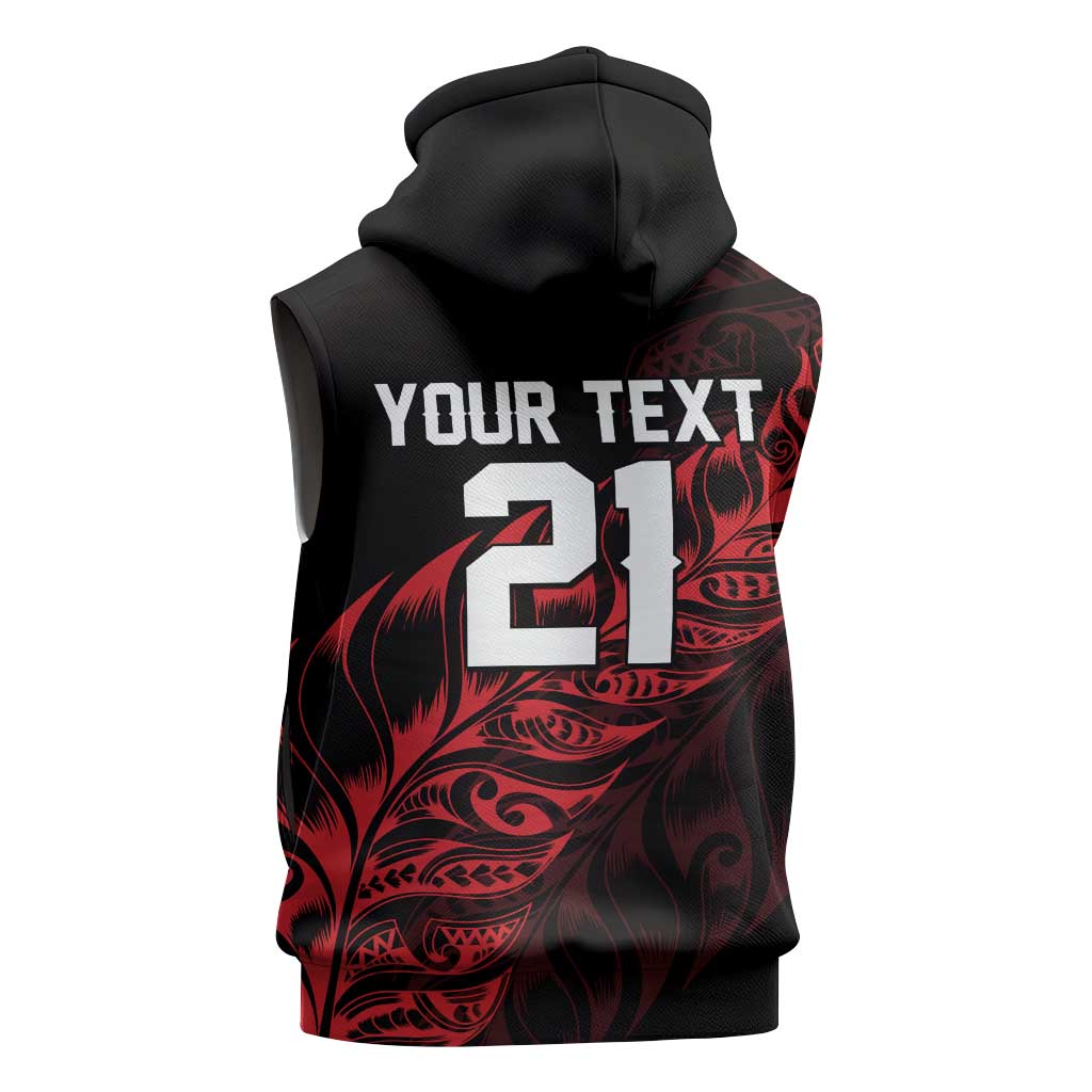 New Zealand Lawn Bowls Custom Sleeveless Zip Hoodie Red Maori Warrior Tribal Silver Fern LT9 - Polynesian Pride