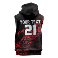 New Zealand Lawn Bowls Custom Sleeveless Zip Hoodie Red Maori Warrior Tribal Silver Fern LT9 - Polynesian Pride