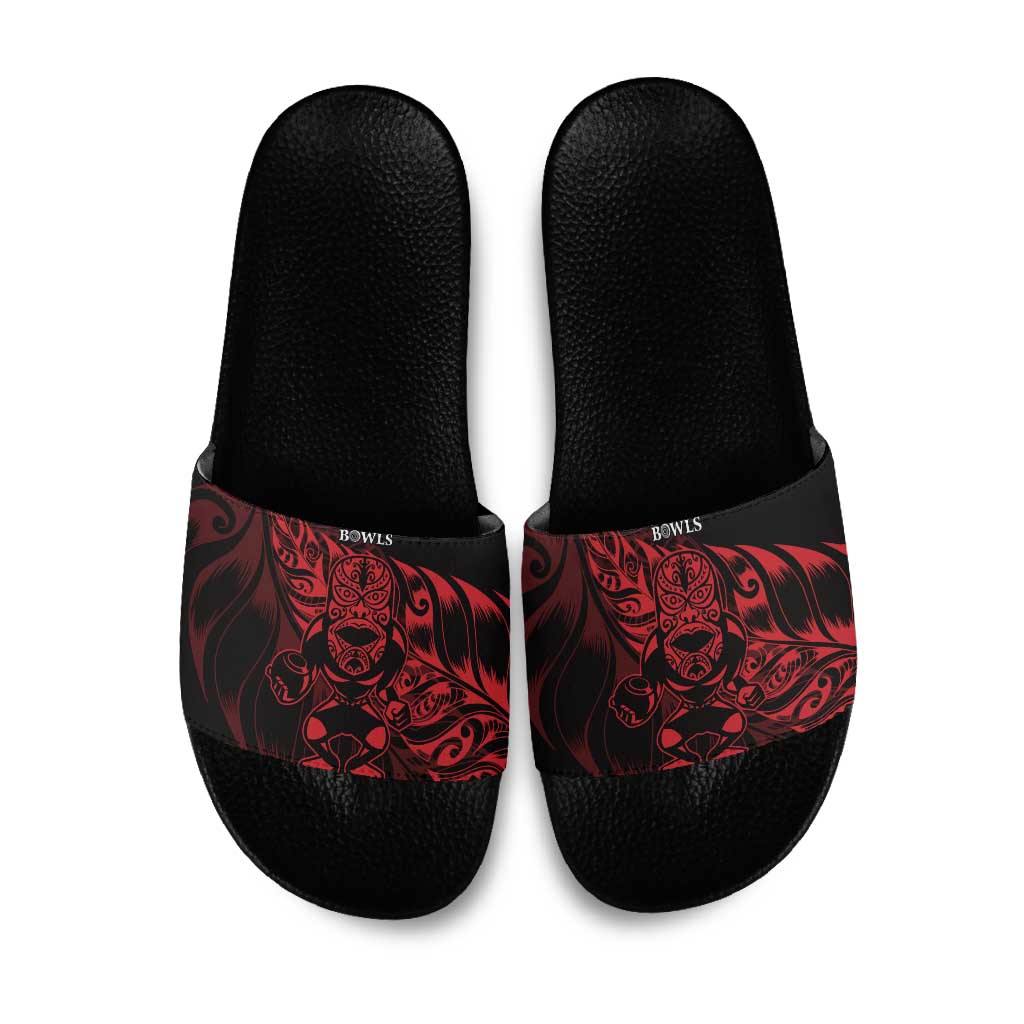 New Zealand Lawn Bowls Slide Sandals Red Maori Warrior Tribal Silver Fern LT9 Red - Polynesian Pride