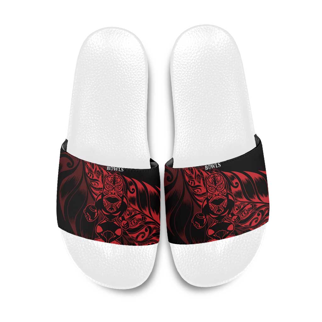 New Zealand Lawn Bowls Slide Sandals Red Maori Warrior Tribal Silver Fern LT9 Red - Polynesian Pride