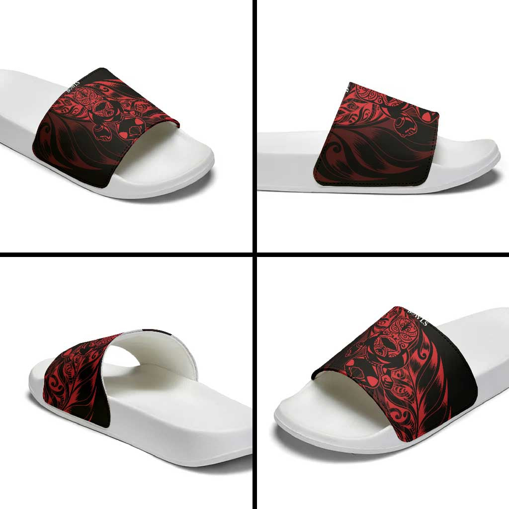 New Zealand Lawn Bowls Slide Sandals Red Maori Warrior Tribal Silver Fern LT9 - Polynesian Pride