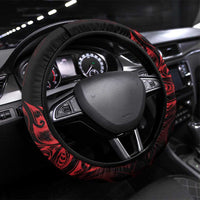 New Zealand Lawn Bowls Steering Wheel Cover Red Maori Warrior Tribal Silver Fern LT9 Universal Fit Red - Polynesian Pride