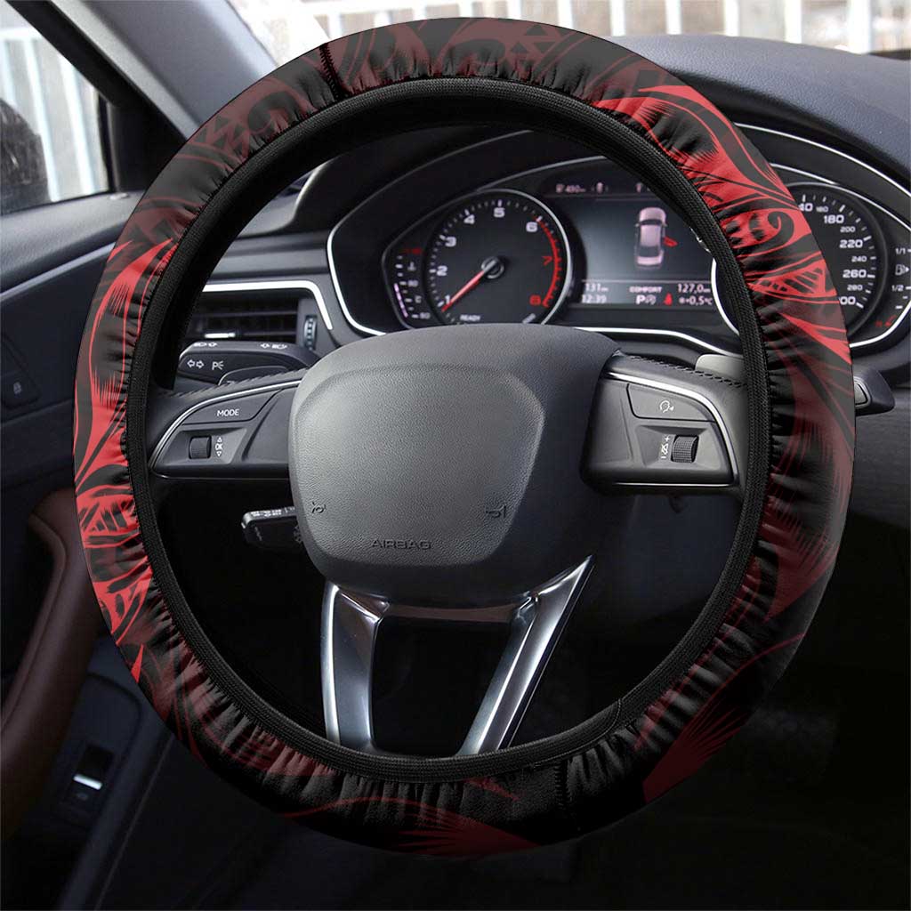 New Zealand Lawn Bowls Steering Wheel Cover Red Maori Warrior Tribal Silver Fern LT9 - Polynesian Pride