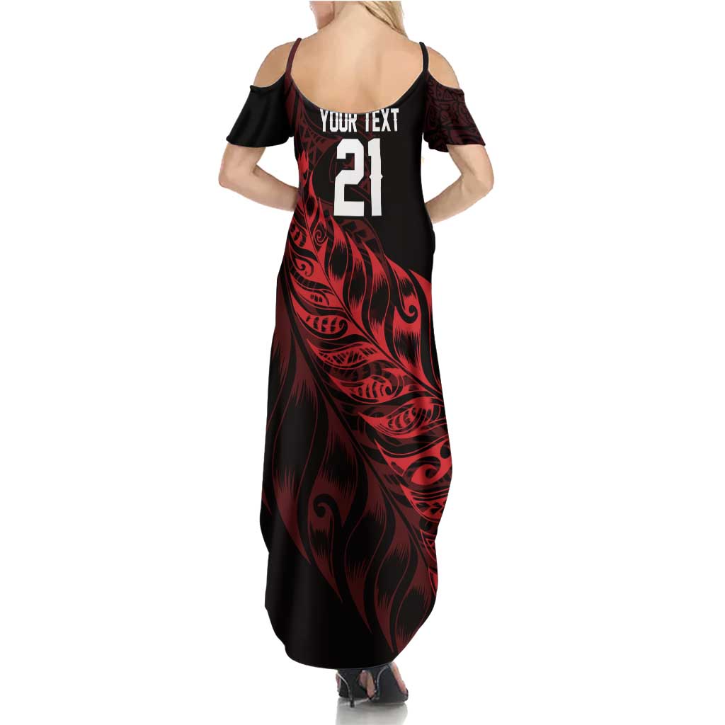 New Zealand Lawn Bowls Custom Summer Maxi Dress Red Maori Warrior Tribal Silver Fern LT9 - Polynesian Pride