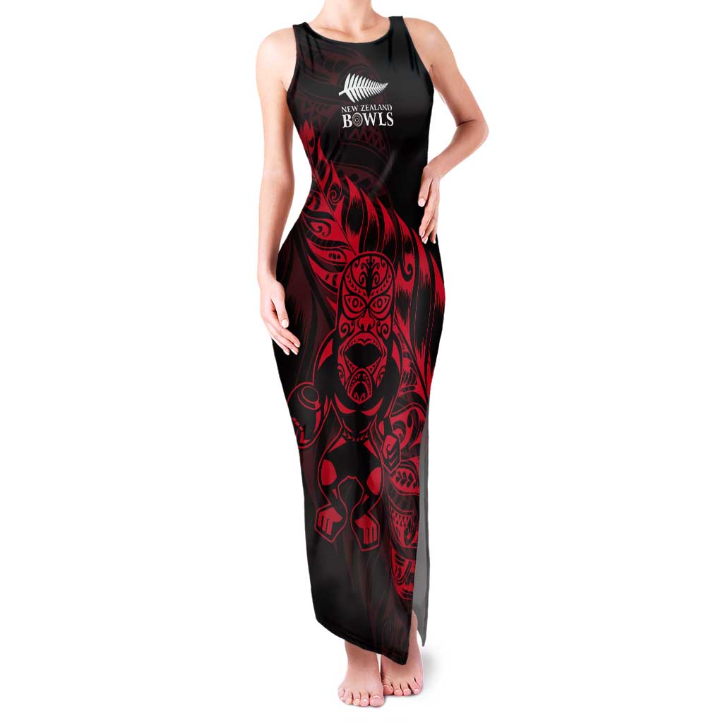 New Zealand Lawn Bowls Custom Tank Maxi Dress Red Maori Warrior Tribal Silver Fern LT9 Women Red - Polynesian Pride