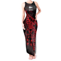 New Zealand Lawn Bowls Custom Tank Maxi Dress Red Maori Warrior Tribal Silver Fern LT9 Women Red - Polynesian Pride
