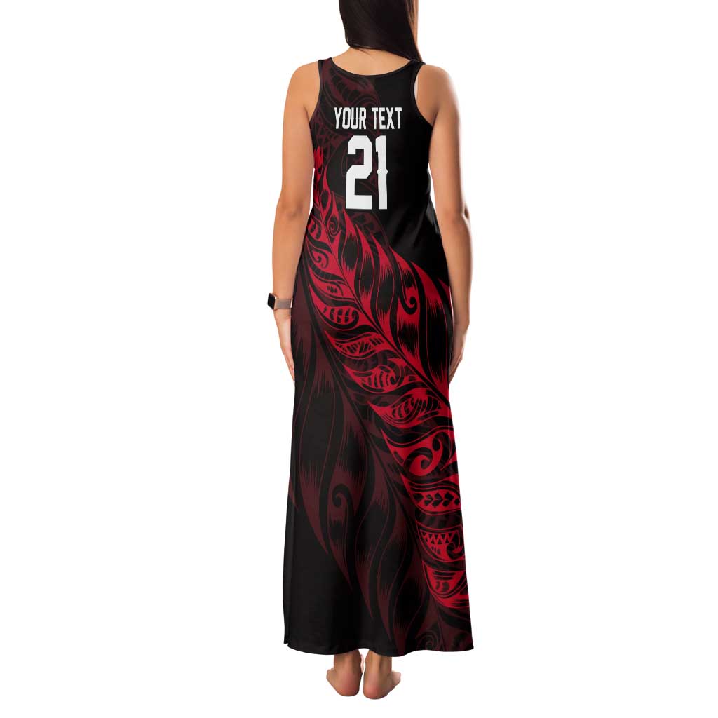 New Zealand Lawn Bowls Custom Tank Maxi Dress Red Maori Warrior Tribal Silver Fern LT9 - Polynesian Pride
