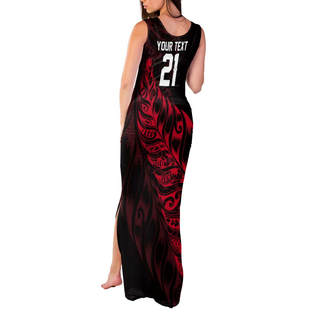 New Zealand Lawn Bowls Custom Tank Maxi Dress Red Maori Warrior Tribal Silver Fern LT9 - Polynesian Pride