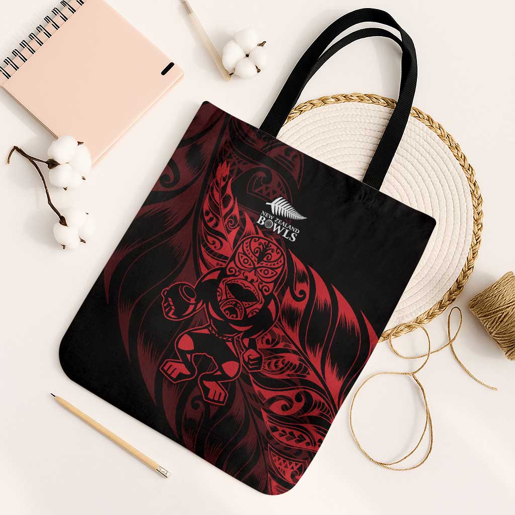 New Zealand Lawn Bowls Tote Bag Red Maori Warrior Tribal Silver Fern LT9 Black Strap One Size Red - Polynesian Pride