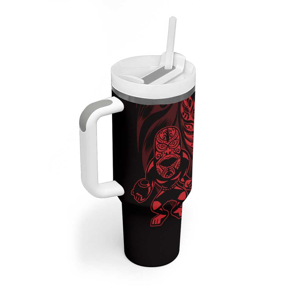 New Zealand Lawn Bowls Custom Tumbler With Handle Red Maori Warrior Tribal Silver Fern LT9 - Polynesian Pride