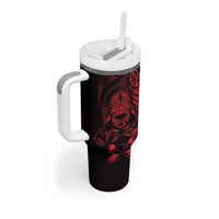 New Zealand Lawn Bowls Custom Tumbler With Handle Red Maori Warrior Tribal Silver Fern LT9 - Polynesian Pride