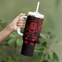 New Zealand Lawn Bowls Custom Tumbler With Handle Red Maori Warrior Tribal Silver Fern LT9 - Polynesian Pride