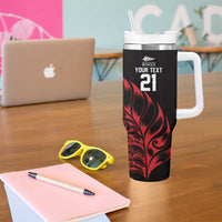 New Zealand Lawn Bowls Custom Tumbler With Handle Red Maori Warrior Tribal Silver Fern LT9 - Polynesian Pride