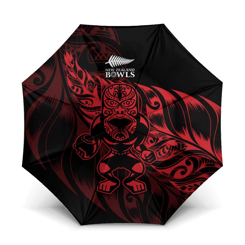 New Zealand Lawn Bowls Umbrella Red Maori Warrior Tribal Silver Fern LT9 One Size Folded 11.42 inch Opened Diameter 37.4 inch Red - Polynesian Pride
