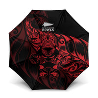 New Zealand Lawn Bowls Umbrella Red Maori Warrior Tribal Silver Fern LT9 One Size Folded 11.42 inch Opened Diameter 37.4 inch Red - Polynesian Pride