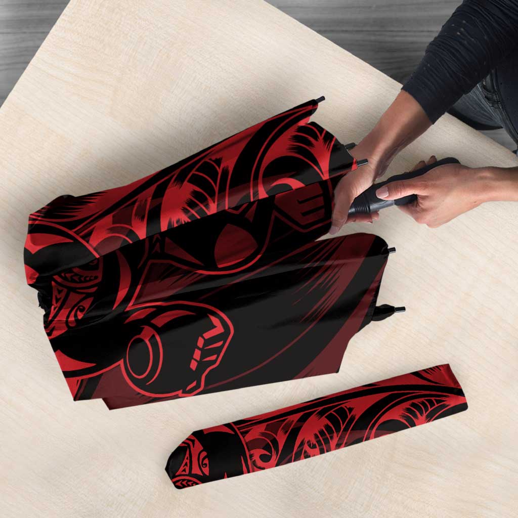 New Zealand Lawn Bowls Umbrella Red Maori Warrior Tribal Silver Fern LT9 - Polynesian Pride