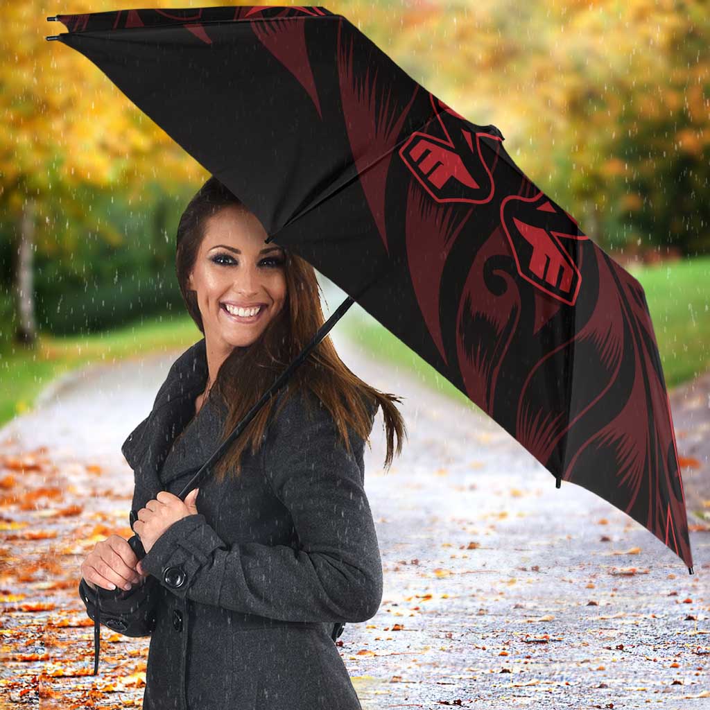 New Zealand Lawn Bowls Umbrella Red Maori Warrior Tribal Silver Fern LT9 - Polynesian Pride