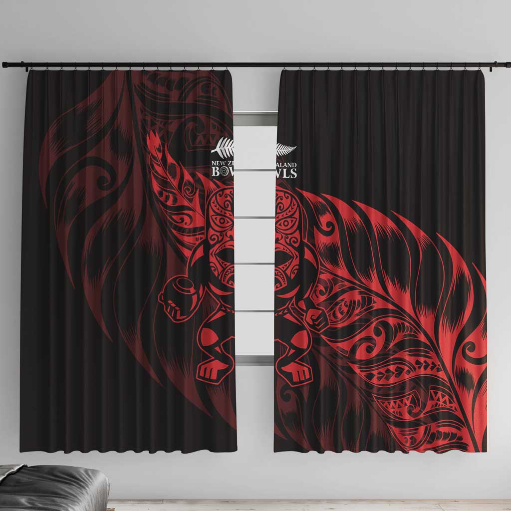 New Zealand Lawn Bowls Window Curtain Red Maori Warrior Tribal Silver Fern LT9 With Hooks Red - Polynesian Pride