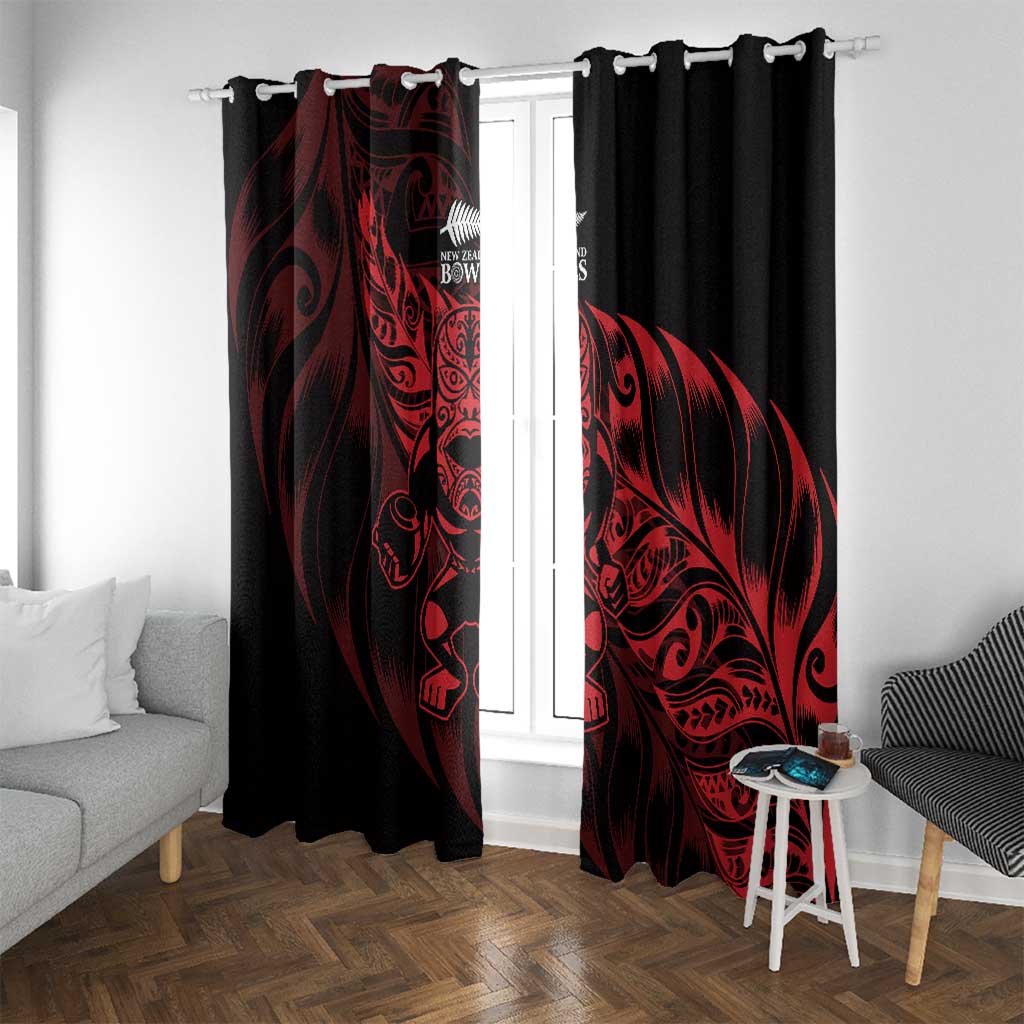 New Zealand Lawn Bowls Window Curtain Red Maori Warrior Tribal Silver Fern LT9 With Grommets Red - Polynesian Pride