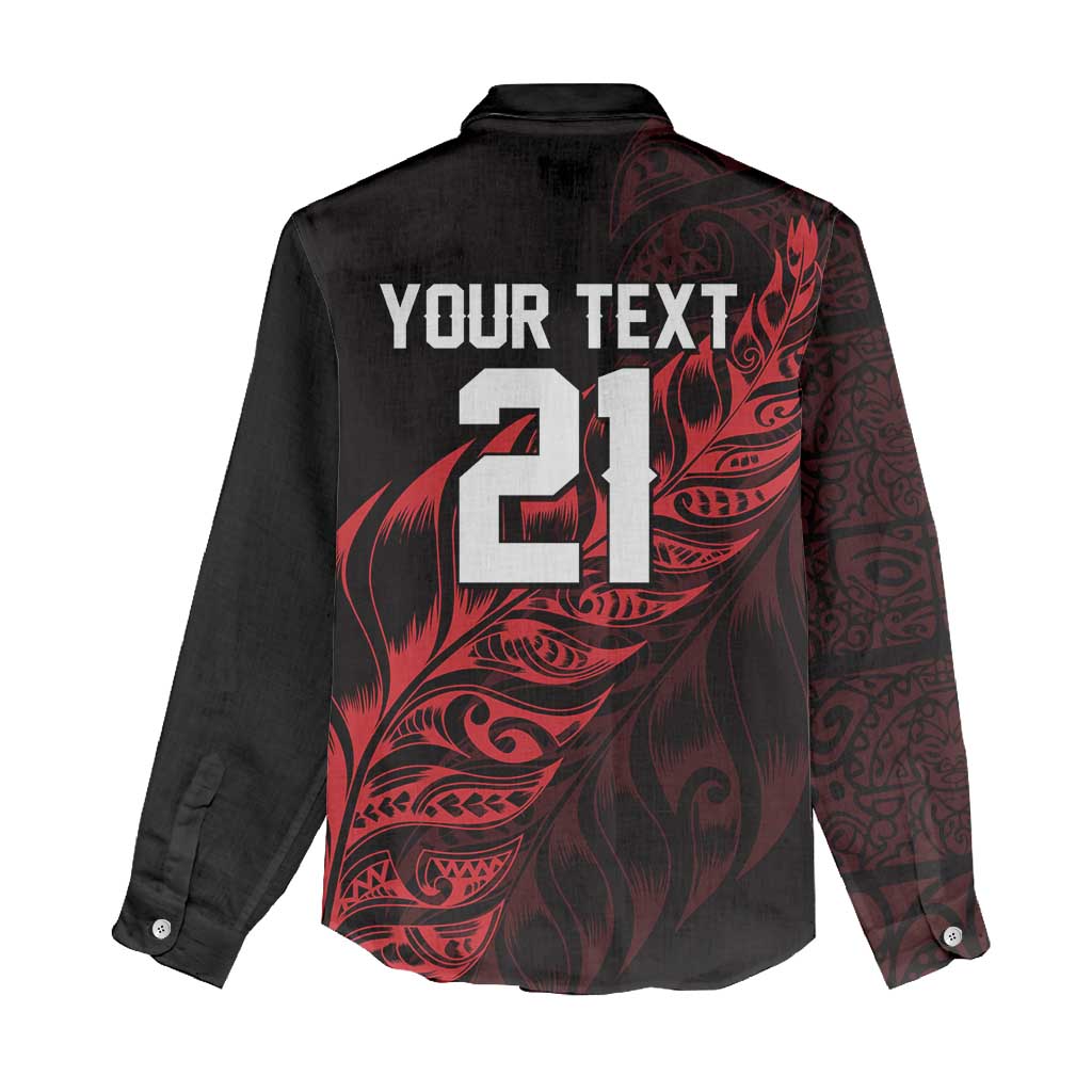 New Zealand Lawn Bowls Custom Women Casual Shirt Red Maori Warrior Tribal Silver Fern - Polynesian Pride