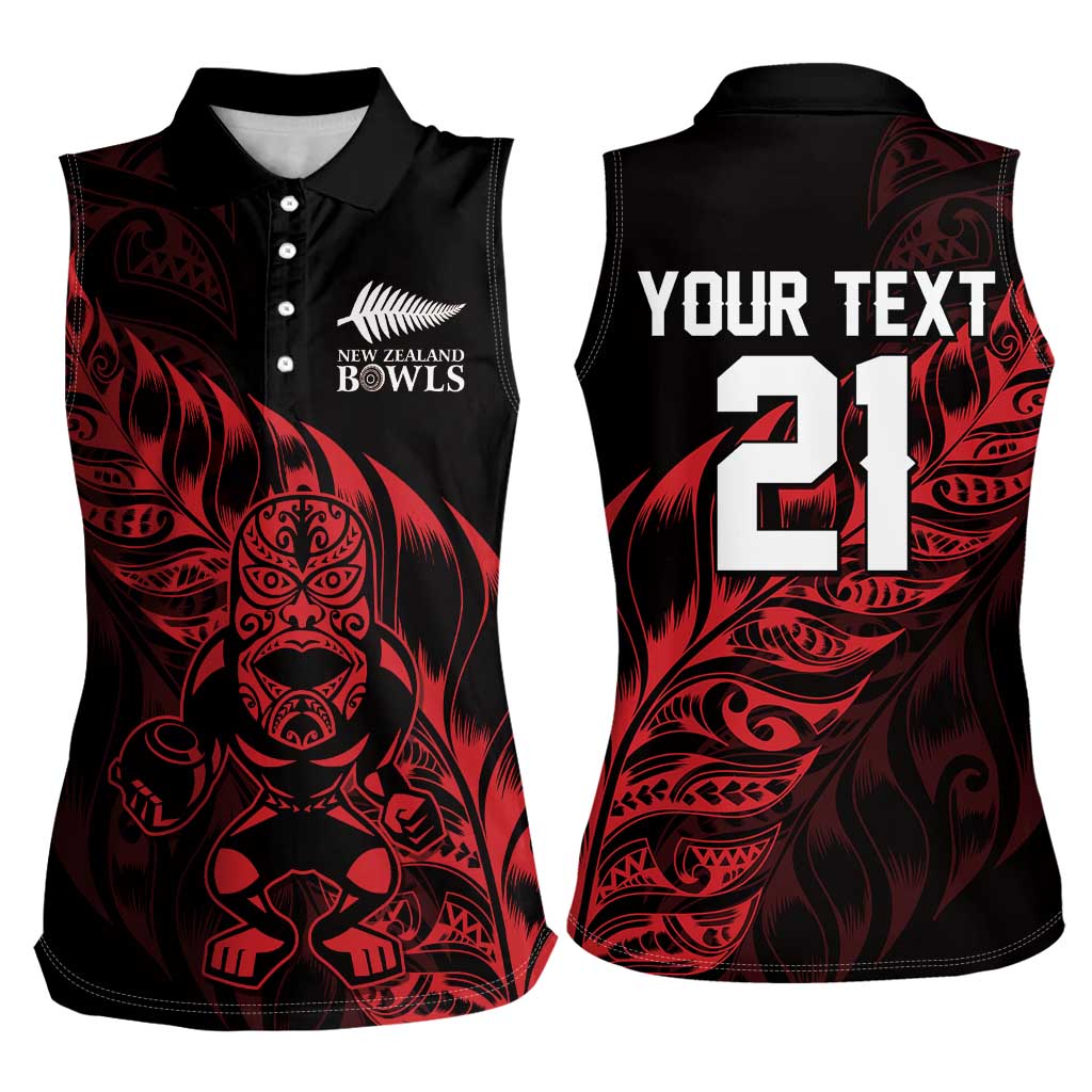 New Zealand Lawn Bowls Custom Women Sleeveless Polo Shirt Red Maori Warrior Tribal Silver Fern - Polynesian Pride